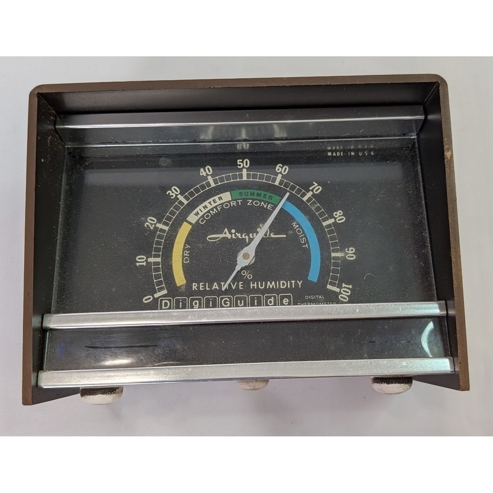 Airguide Digiguide Hygrometer Thermometer Vintage Brown Silver MCM Weather